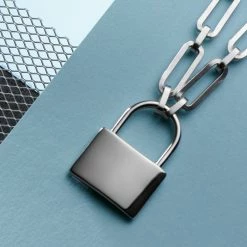 Lucleon Amager | 8 mm Silver-Tone Stainless Steel Lock Cable Chain Necklace -MEN NECKLACES shop rst sc2021 ig sm 23047 23045 23046 1x1 1762 10 s1