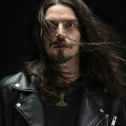 Fort Tempus Black Leather With Gold-Tone Thor's Hammer Necklace -MEN NECKLACES shop rst vknls v1 1