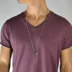 Fort Tempus Silver-Tone Stainless Steel Dagger Cable Chain Necklace -MEN NECKLACES shop s lv dolk sta lhalsk de