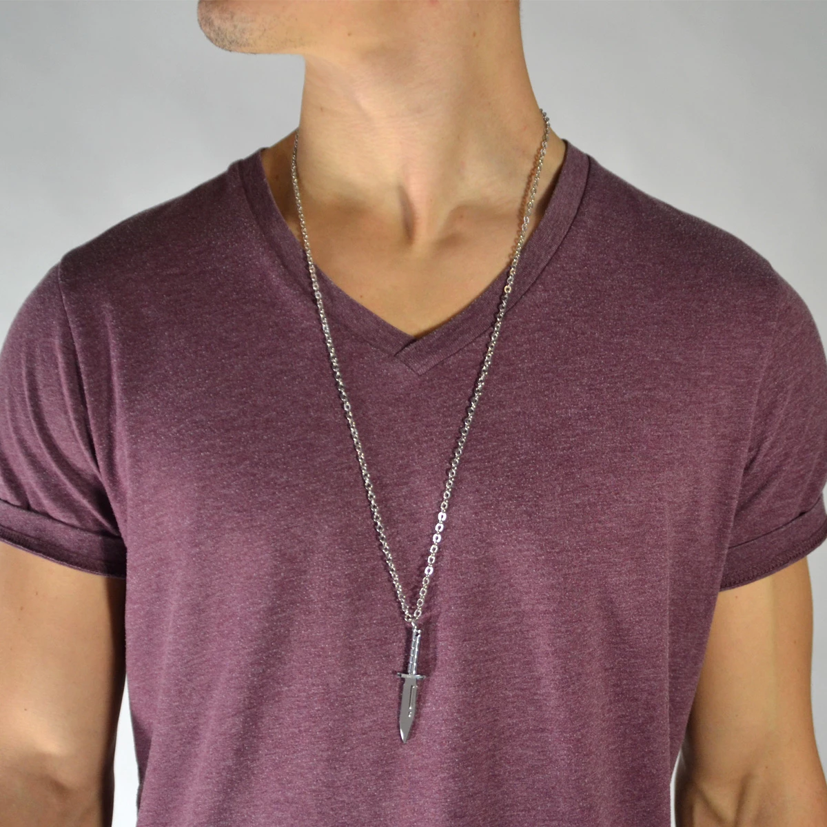 Fort Tempus Silver-Tone Stainless Steel Knife Cable Chain Necklace 5 Fort Tempus Silver-Tone Stainless Steel Knife Cable Chain Necklace - Image 3