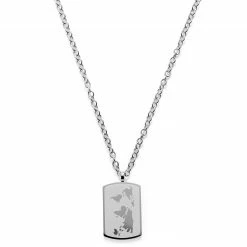 Lucleon Silver-Tone Stainless Steel World Map Cable Chain Necklace