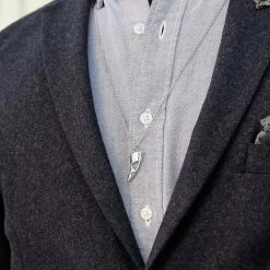 Lucleon Iconic | Silver-Tone Stainless Steel Wolf Tooth Curb Chain Necklace -MEN NECKLACES shop silver necklace