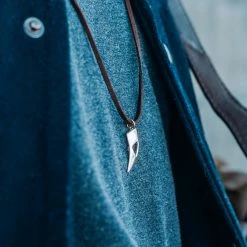 Lucleon Iconic | Brown Leather With Silver-Tone Stainless Steel Wolf Tooth Necklace -MEN NECKLACES shop silver tone cutout leather necklace