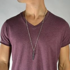 Fort Tempus Silver-Tone & Black Stainless Steel Knife Cable Chain Necklace -MEN NECKLACES shop sort kniv sta lhalsk de