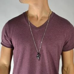 Fort Tempus Silver-Tone Stainless Steel Black Lightning Cable Chain Necklace -MEN NECKLACES shop sort lyn sta lhalsk de