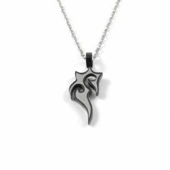 Fort Tempus Silver-Tone Stainless Steel Black Lightning Cable Chain Necklace