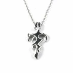 Fort Tempus Silver-Tone Stainless Steel Crooked Black Sword Cable Chain Necklace