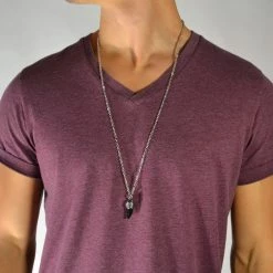 Fort Tempus Silver-Tone & Black Stainless Steel Tooth Cable Chain Necklace -MEN NECKLACES shop sort tand sta lhalsk de