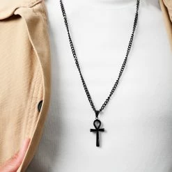 Lucleon Ankh | Black Stainless Steel Ankh Curb Chain Necklace -MEN NECKLACES shop ste ankh productpage bjornvalentin 6