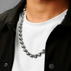 Arkai Silver-Tone Stainless Steel Skull Chain Necklace -MEN NECKLACES shop ste arkai ms 23344 bjarkejohansen 1 1 5