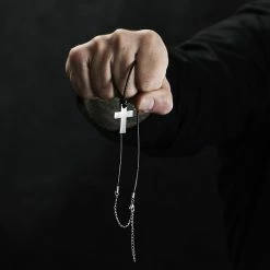 Lucleon Gravel | Silver-Tone Stainless Steel Cross & Black Cord Necklace -MEN NECKLACES shop ste holn 17863 3 1