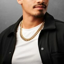 Lucleon 12 mm Gold-Tone Cuban Chain Necklace -MEN NECKLACES shop ste megashoot 22064 2 2