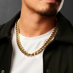 Lucleon 14 mm Gold-Tone Cuban Chain Necklace -MEN NECKLACES shop ste megashoot 22069 1 1