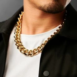 Lucleon 18 mm Gold-Tone Cuban Chain Necklace 10 Lucleon 18 mm Gold-Tone Cuban Chain Necklace -MEN NECKLACES shop ste megashoot 22079 4 1