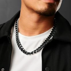 Lucleon 14 mm Black Stainless Steel Cuban Chain Necklace -MEN NECKLACES shop ste megashoot 22089 1 6