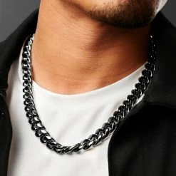 Lucleon 14 mm Black Stainless Steel Cuban Chain Necklace -MEN NECKLACES shop ste megashoot 22089 1 6bm