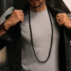Collin Rowe Black Wooden Pearl Beaded Necklace -MEN NECKLACES shop trendhim september 2020 set 10 1200 sq 1