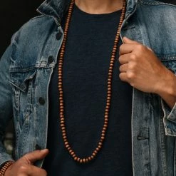 Collin Rowe Red & Brown Wooden Pearl Beaded Necklace -MEN NECKLACES shop trendhim september 2020 set 8 1284 sq 1