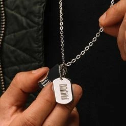 Lucleon Silver-Tone Stainless Steel Dog Tag with Barcode Cable Chain Necklace -MEN NECKLACES shop trendhim september 2020 set 9 1237 bm1