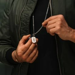 Lucleon Silver-Tone Stainless Steel Dog Tag with Barcode Cable Chain Necklace -MEN NECKLACES shop trendhim september 2020 set 9 1237 sq