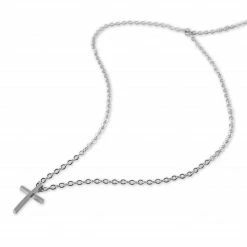 Lucleon Silver-Tone Stainless Steel With Bend Cross Cable Chain Necklace -MEN NECKLACES shop uhe1