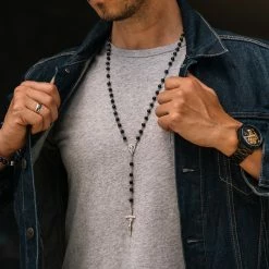 Fort Tempus Silver-Tone Steel Jesus On The Cross Rosary Necklace -MEN NECKLACES shop untitled 1391 sq